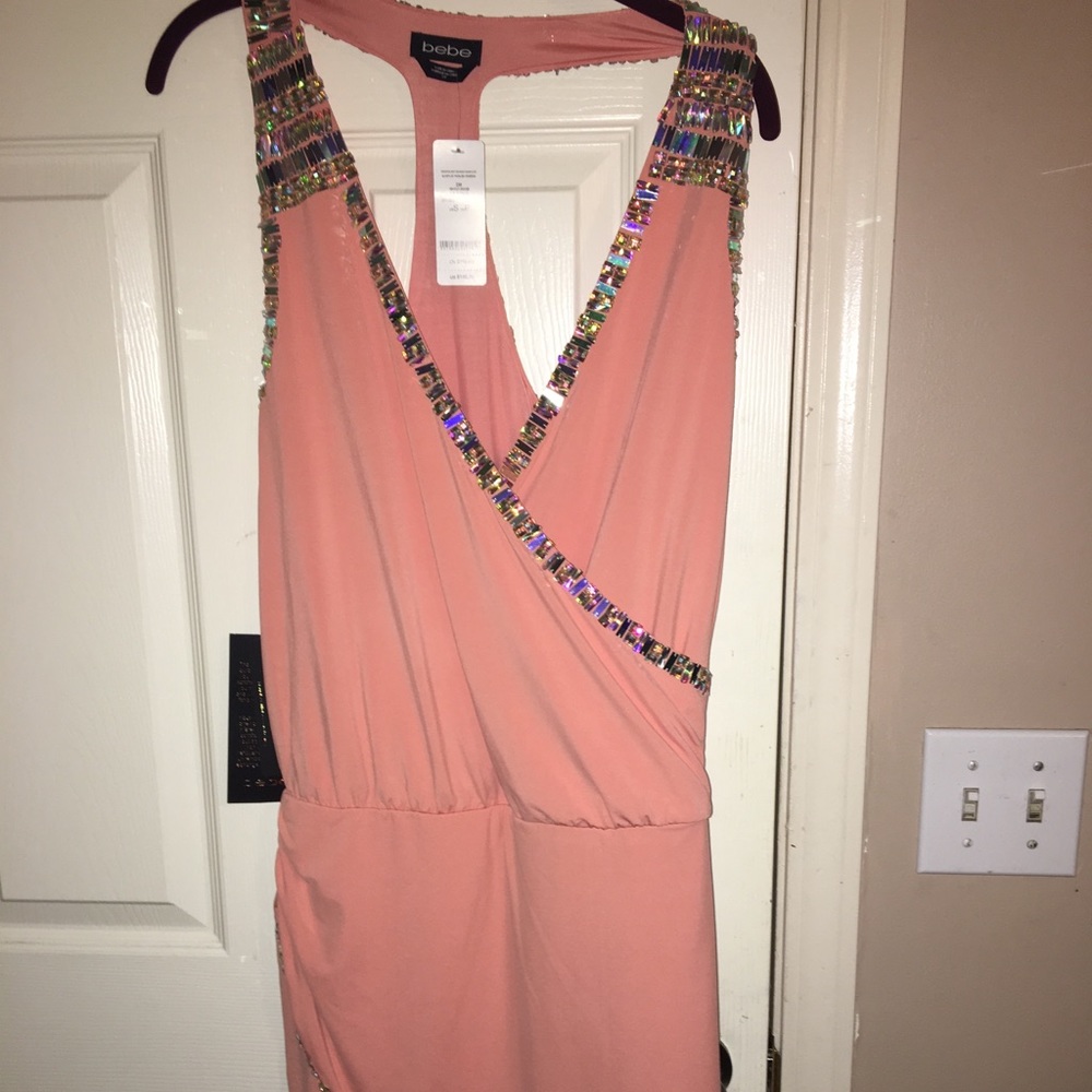 GORGEOUS Bebe crystal beaded cocktail dress